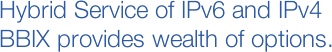 Hybrid Service of IPv6 and IPv4 BBIX provides wealth of options.